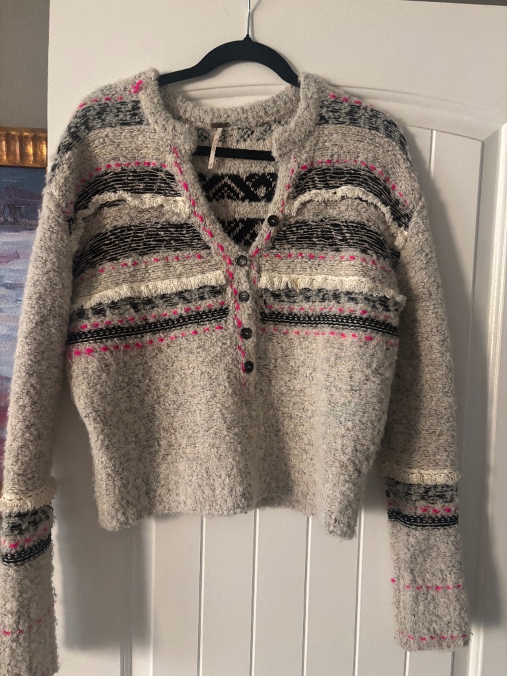 Free People Vintage Fair Isle Embroidered Pullover Sweater S